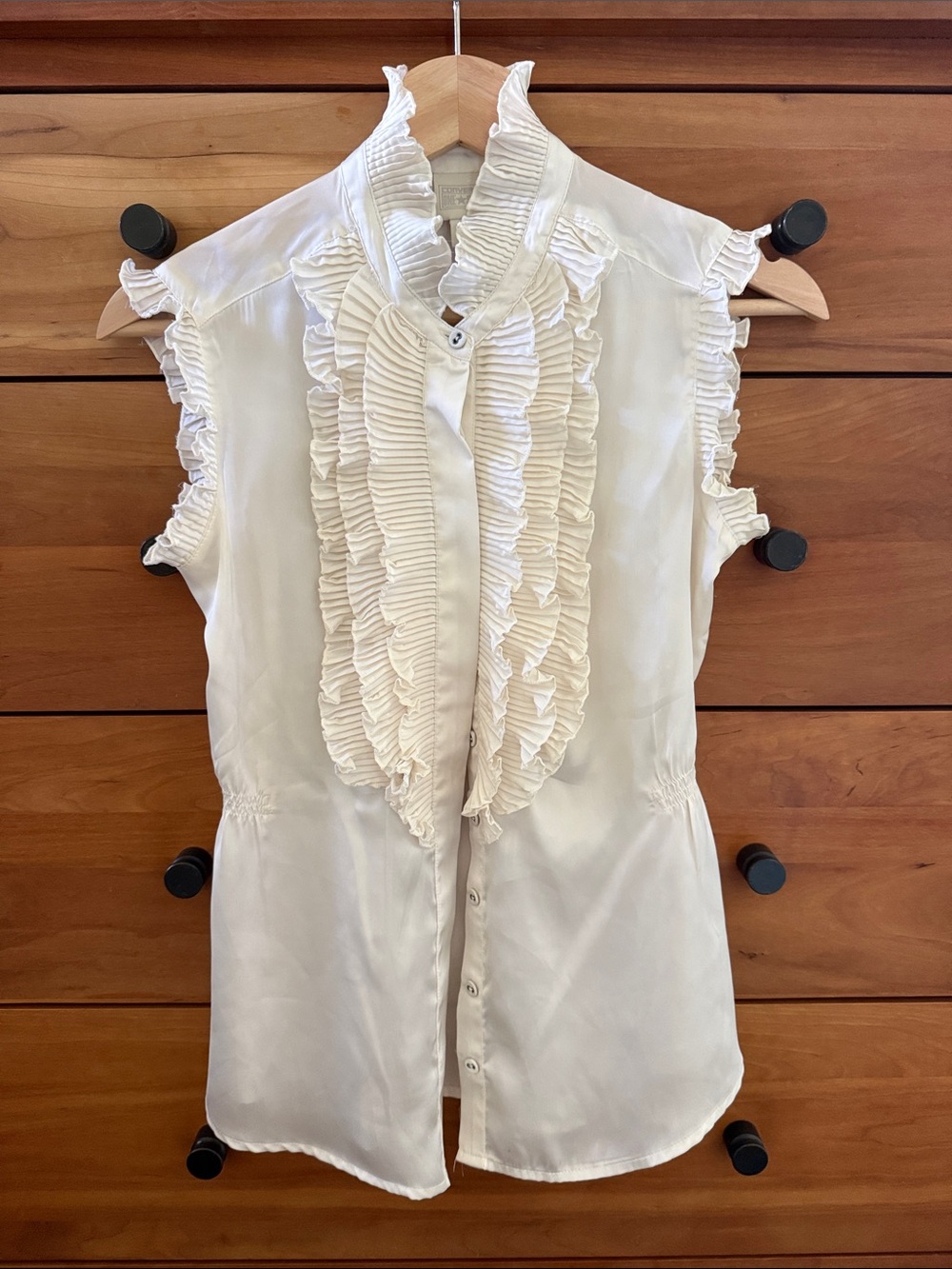 Converse One Star Cream Ruffled Sleeveless Blouse Size XS